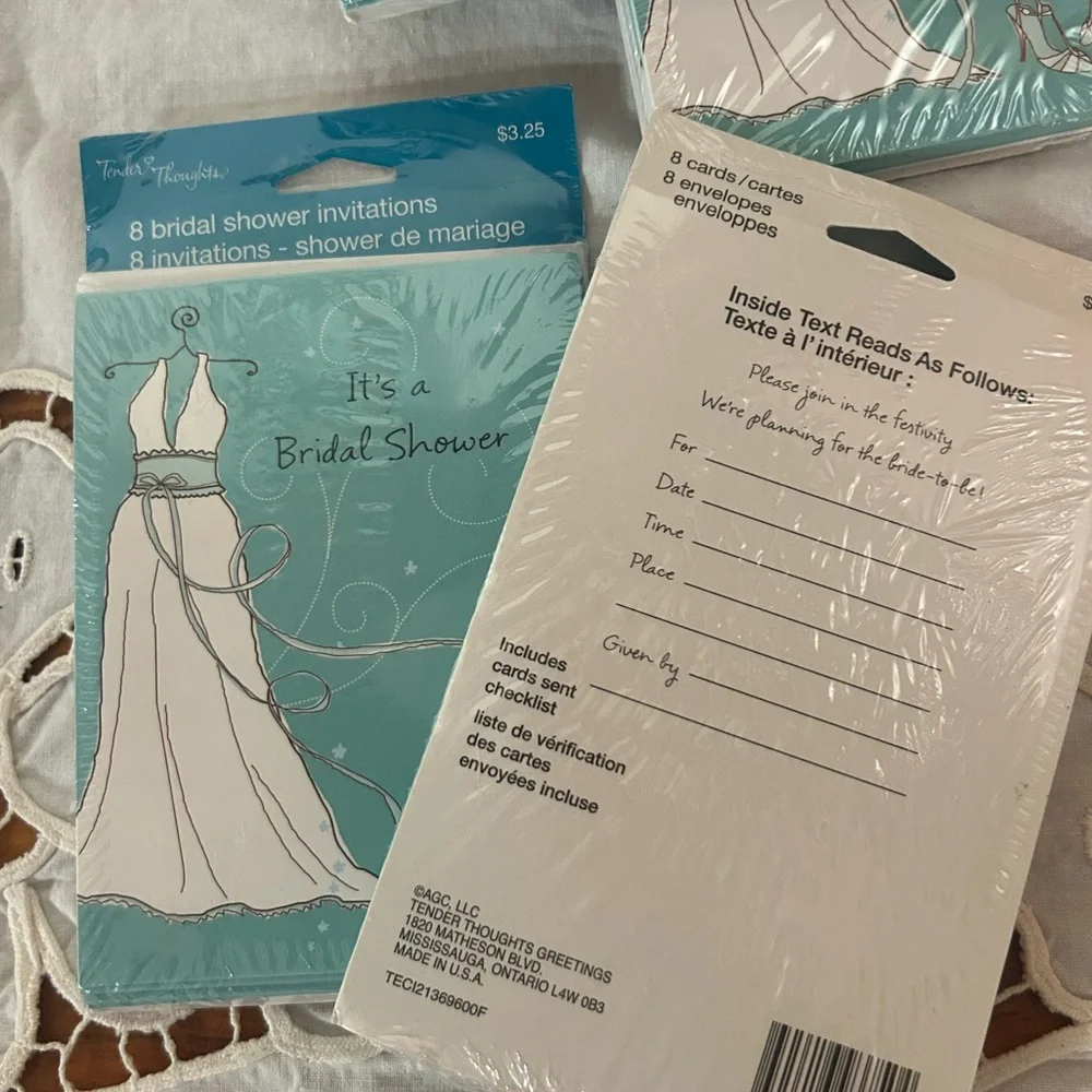 Bridal shower invitation cards, 4 pks for $5, 36 Cards and  Envelopes-mix/match